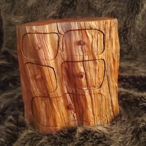 JEFF TRAG VINTAGE 1985 ANTIQUE HAND CARVED CEDAR JEWELRY/PUZZLE BOX